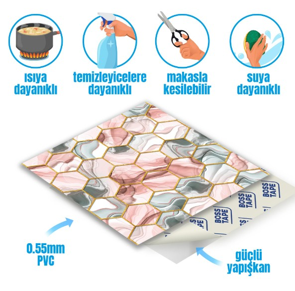 BANT YAPIŞKANLI PVC KARO-ALTIGEN PEMBE 30CMX30X4AD