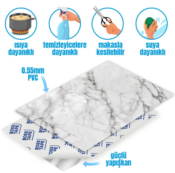 BANT YAPIŞKANLI PVC KARO GRİ MERMER  30CMX60CM