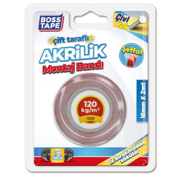BANT MONTAJ BANDI ÇİFT TARAF AKRİLİK ŞEFFAF18MMX2M