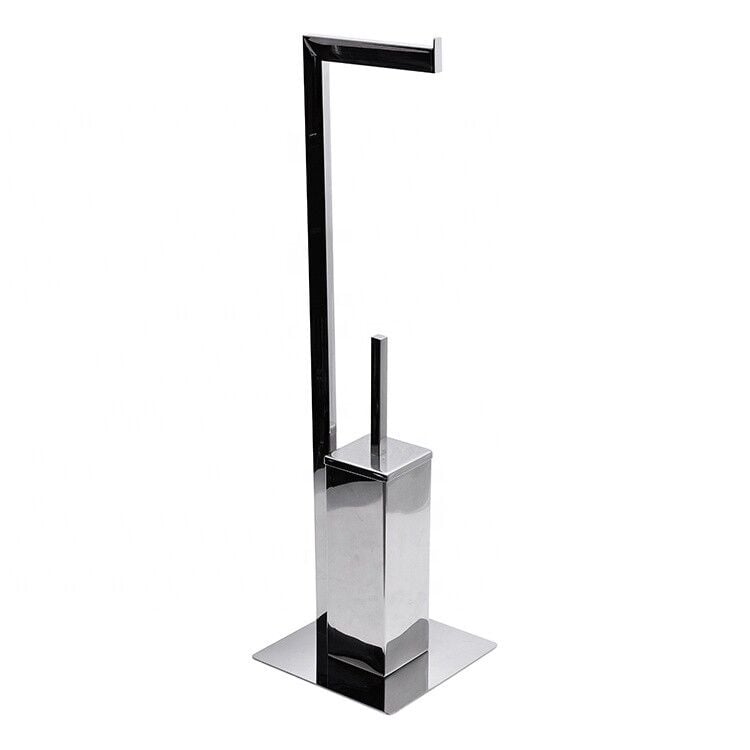 TUVALET FIRÇA VE AYAKLI TUVALET KAĞITLIĞI SET KROM