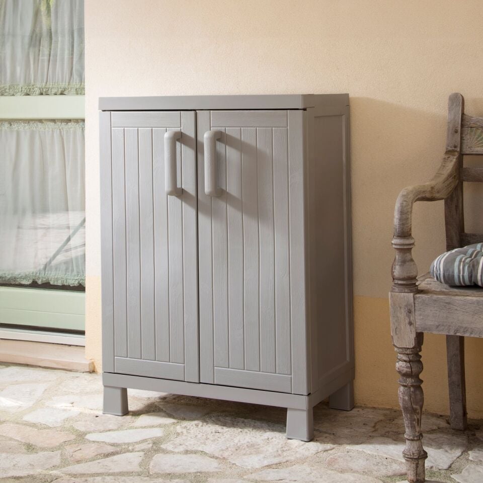 DOLAP 2 RAFLI KISA PLASTİK WOOD MİDİ GRİ