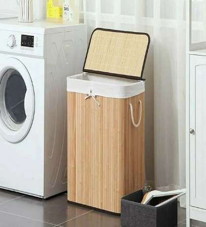 ÇAMAŞIR SEPETİ DİK. BAMBU GRİ İPLİ KAHVE 72LT