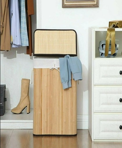 ÇAMAŞIR SEPETİ DİK. BAMBU GRİ İPLİ KAHVE 72LT