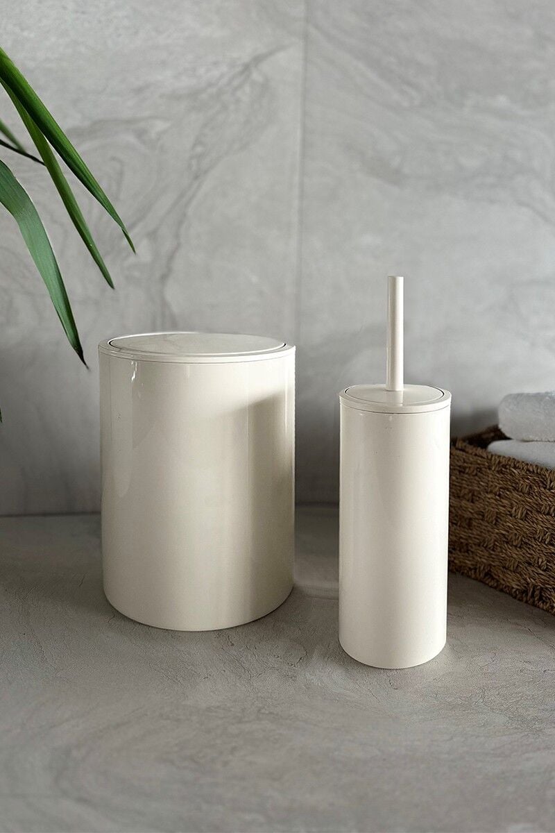 ORT-BANYO SET 2Lİ FLORES ÇÖP KOVASI+WC FIRÇASI BEJ