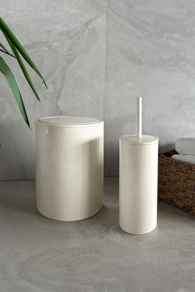 ORT-BANYO SET 2Lİ FLORES ÇÖP KOVASI+WC FIRÇASI BEJ