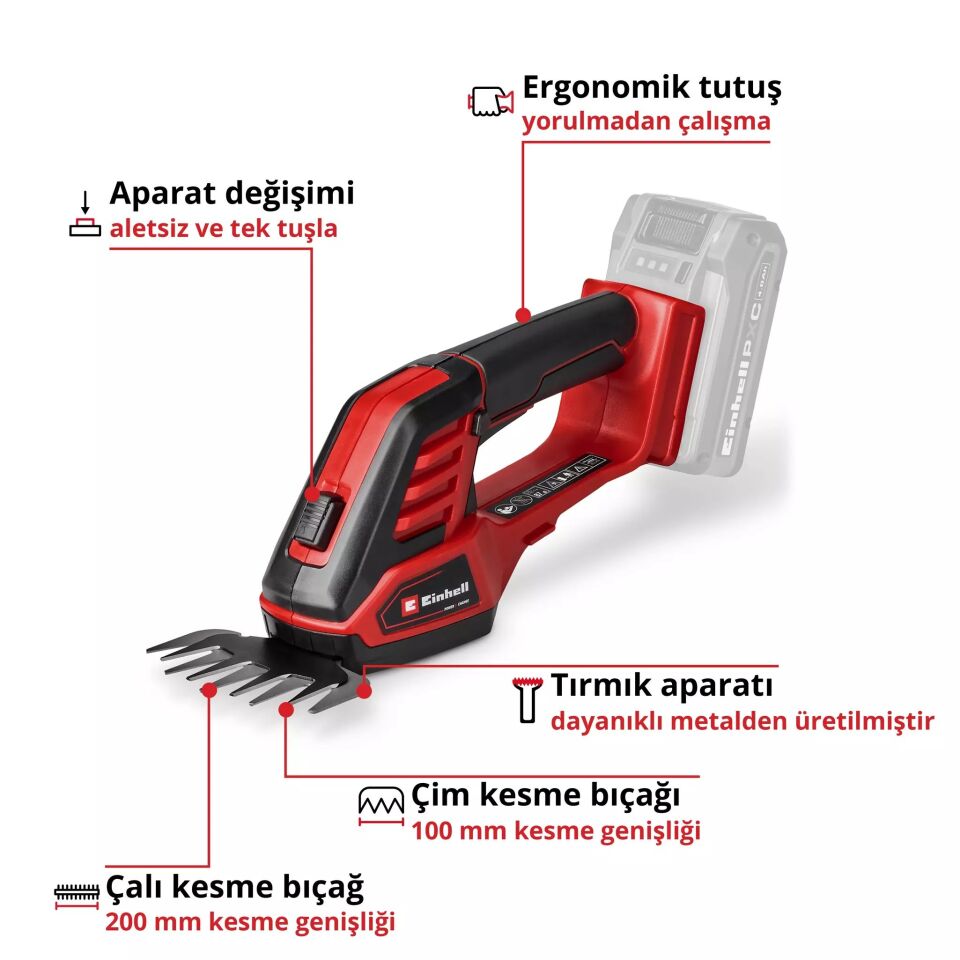 AKÜLÜ ÇİM VE ÇALI MAKASI GE-CG 18/100 Li - 3 in 1-