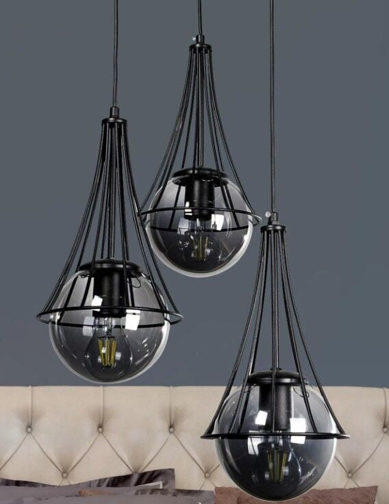 AVİZE ÜÇLÜ LAPİS SİYAH-FÜME