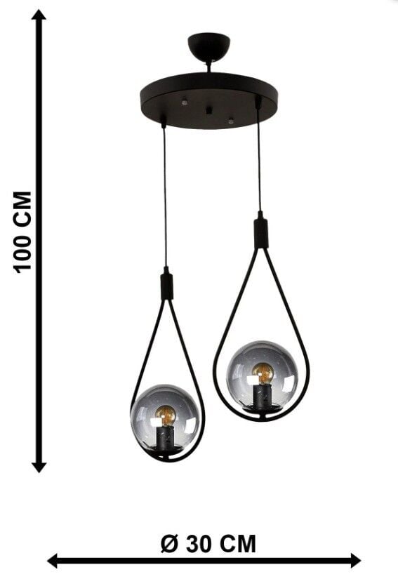 AVİZE İKİLİ MEKSİKA FÜME GLOP CAM SİYAH