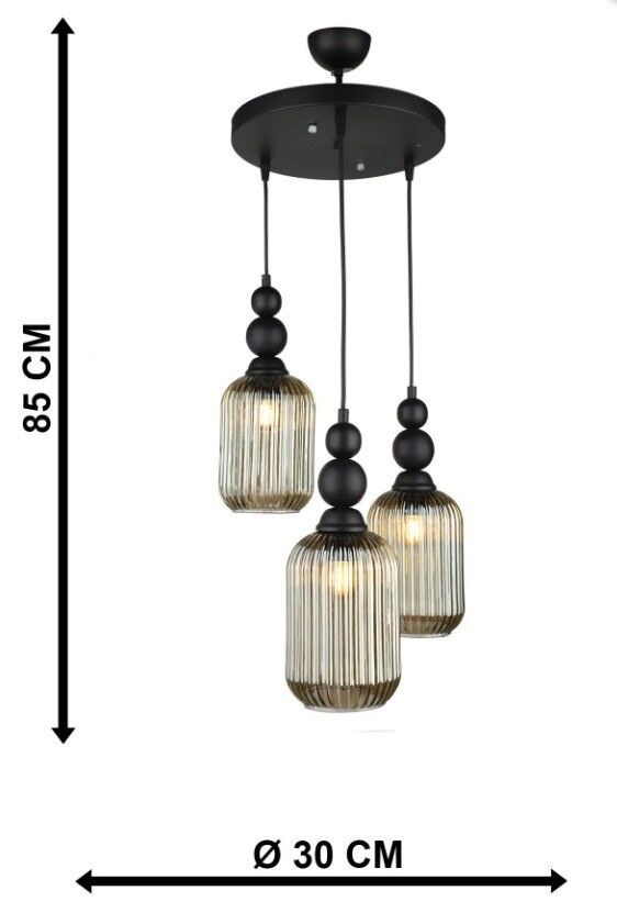 AVİZE ÜÇLÜ VAMOS FÜME CAM SİYAH