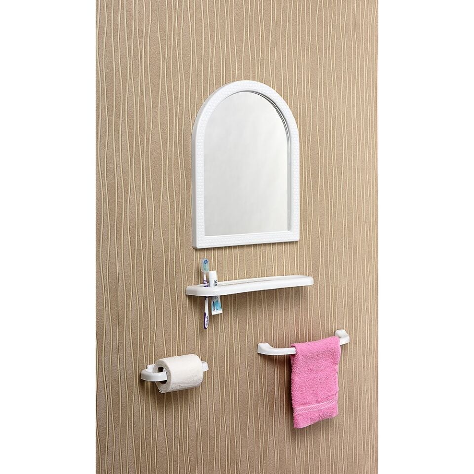 AYNA SETİ OVAL 4 PARÇA  MİNİ KUBBELİ PVC BYAZ