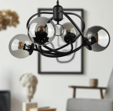 AVİZE ÜÇLÜ BÜKLÜM FÜME CAM SİYAH