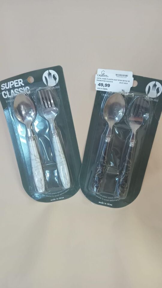 ÇATAL KAŞIK 2Lİ PLASTİK KULP BEYAZ SİYAH SET