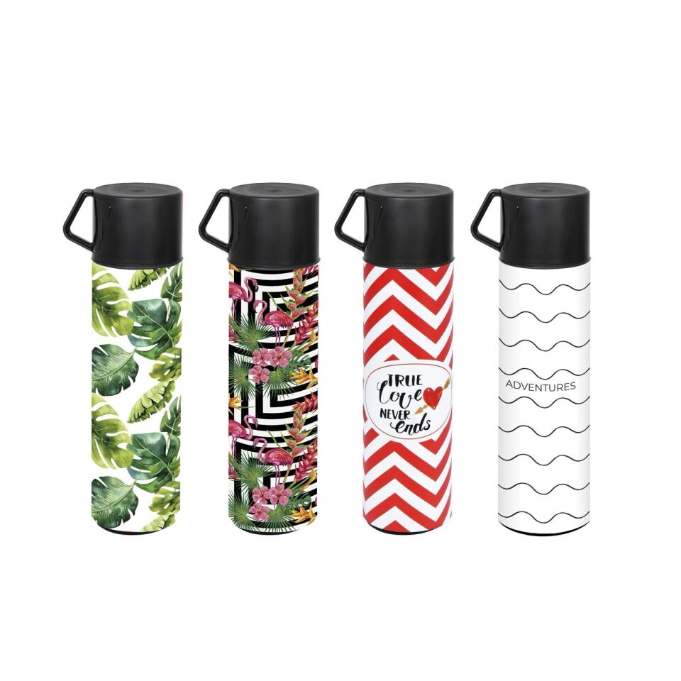 TERMOS BARDAKLI KULPLU DESENLİ 410 ML