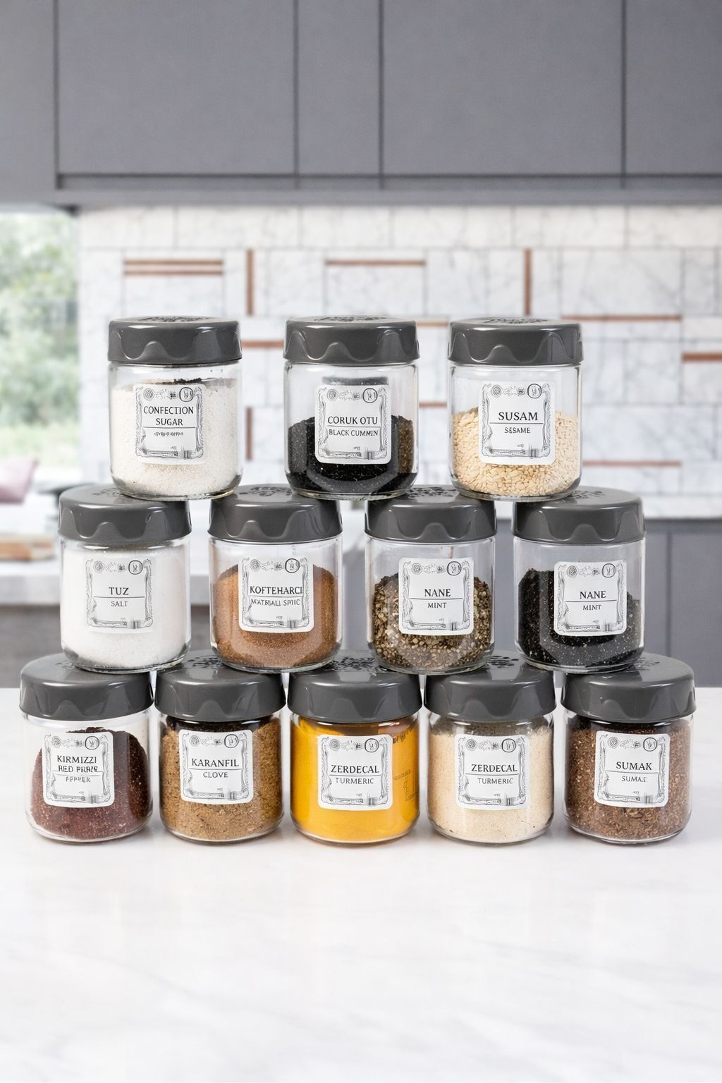 BAHARATLIK 12Lİ SET ETİKETLİ 190 ML GRİ