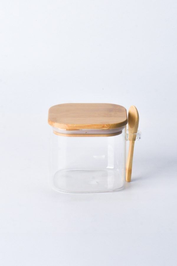 KAVANOZ CAM BAMBU KAPAKLI VE KAŞIKLI 600 ML