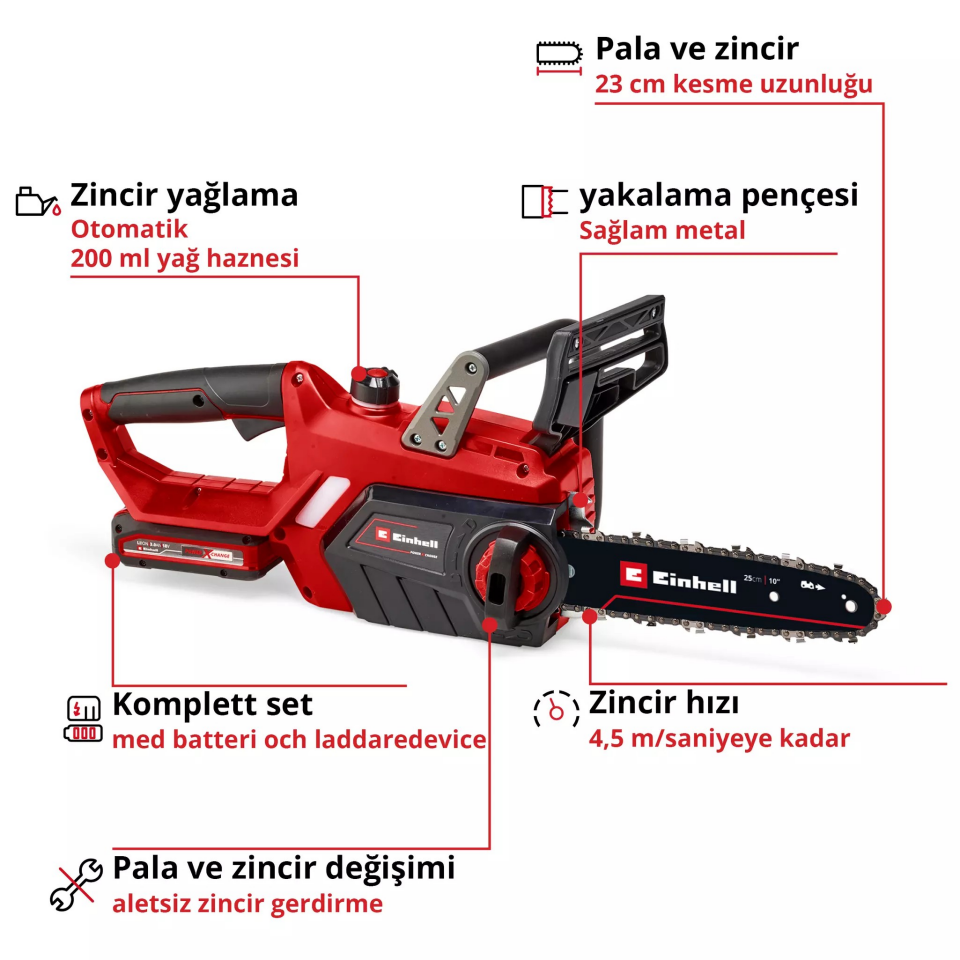 AKÜLÜ AĞAÇ KESME GE-LC 18/25 Li Kit (1x3,0Ah)