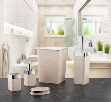 NET*/BANYO SETİ 5Lİ AKRİLİK BYZ METAL KRM ÇERÇEVE