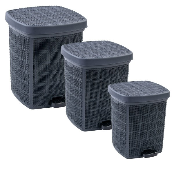ÇÖP KOVASI PEDALLI 3LÜ JÜT SET GRİ