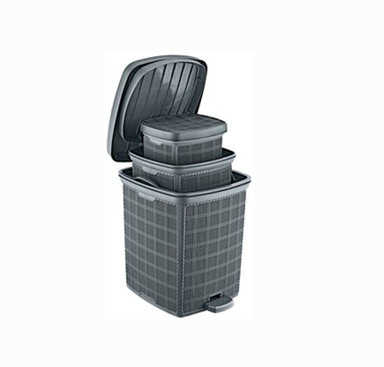 NET*/ ÇÖP KOVASI PEDALLI 3LÜ JÜT SET GRİ