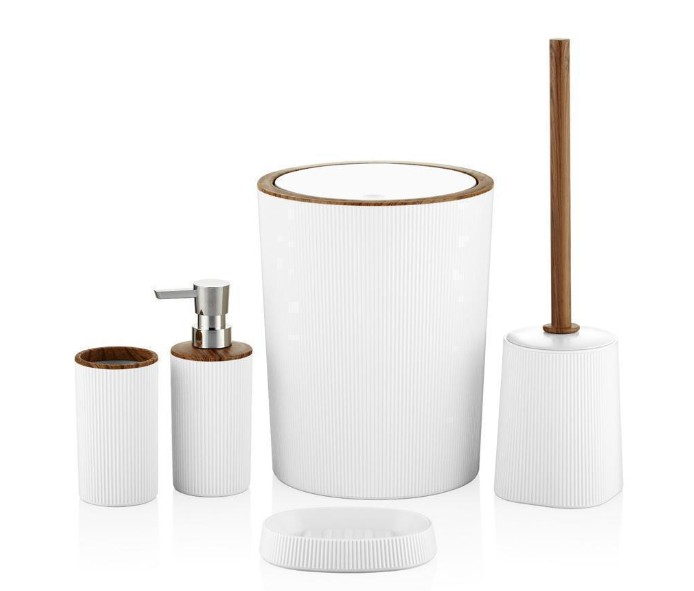 ORT-BANYO SETİ 5Lİ DANZEL ÇİZGİLİ YUV. AHŞAP BEYAZ