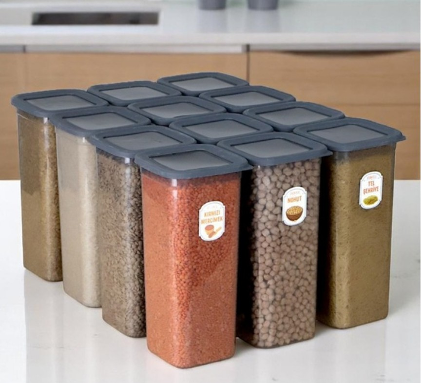 SAKLAMA KABI SİLİKON KAPAK KARE 12Lİ SET 1900ML