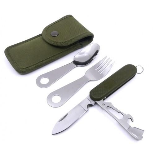 KAMP ÇATAL + BIÇAK + ÇAKI SETİ YEŞİL TP