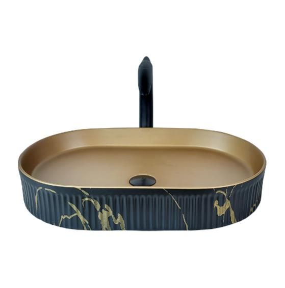 MARMO 58CM TEZGAH ÜSTÜ ÇANAK LAVABO SİYAH GOLD