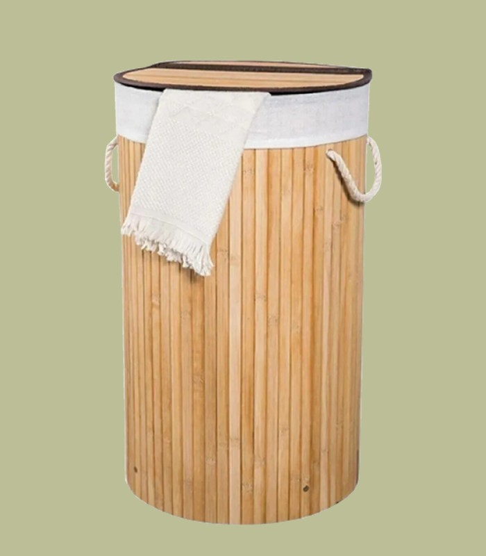 ÇAMAŞIR SEPETİ BAMBU YUVARLAK 55LT KAPAKLI SARI