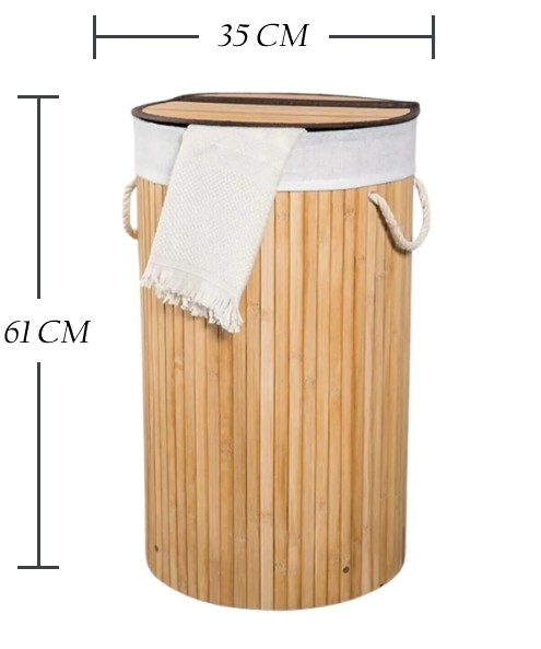 ÇAMAŞIR SEPETİ BAMBU YUVARLAK 55LT KAPAKLI SARI