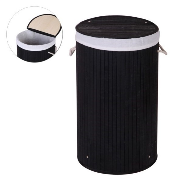 ÇAMAŞIR SEPETİ BAMBU YUVARLAK  KAPAKLI SİYAH