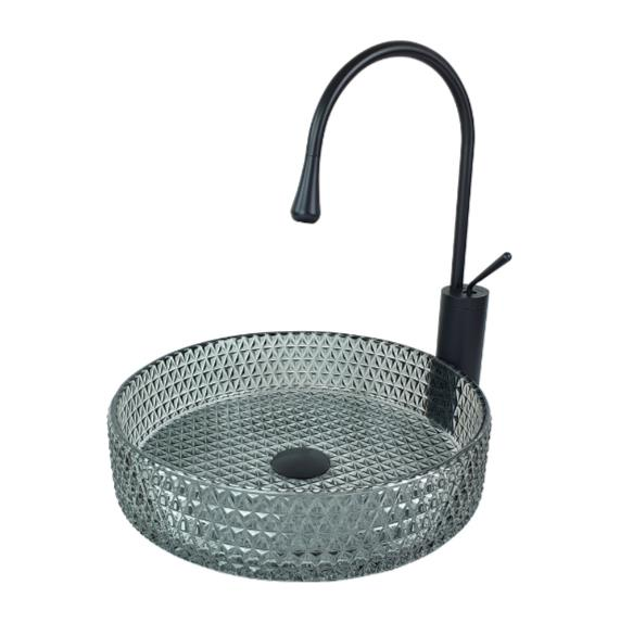 DEKORATİF GÜMÜŞ CAM ÇANAK/LAVABO 39,5CM