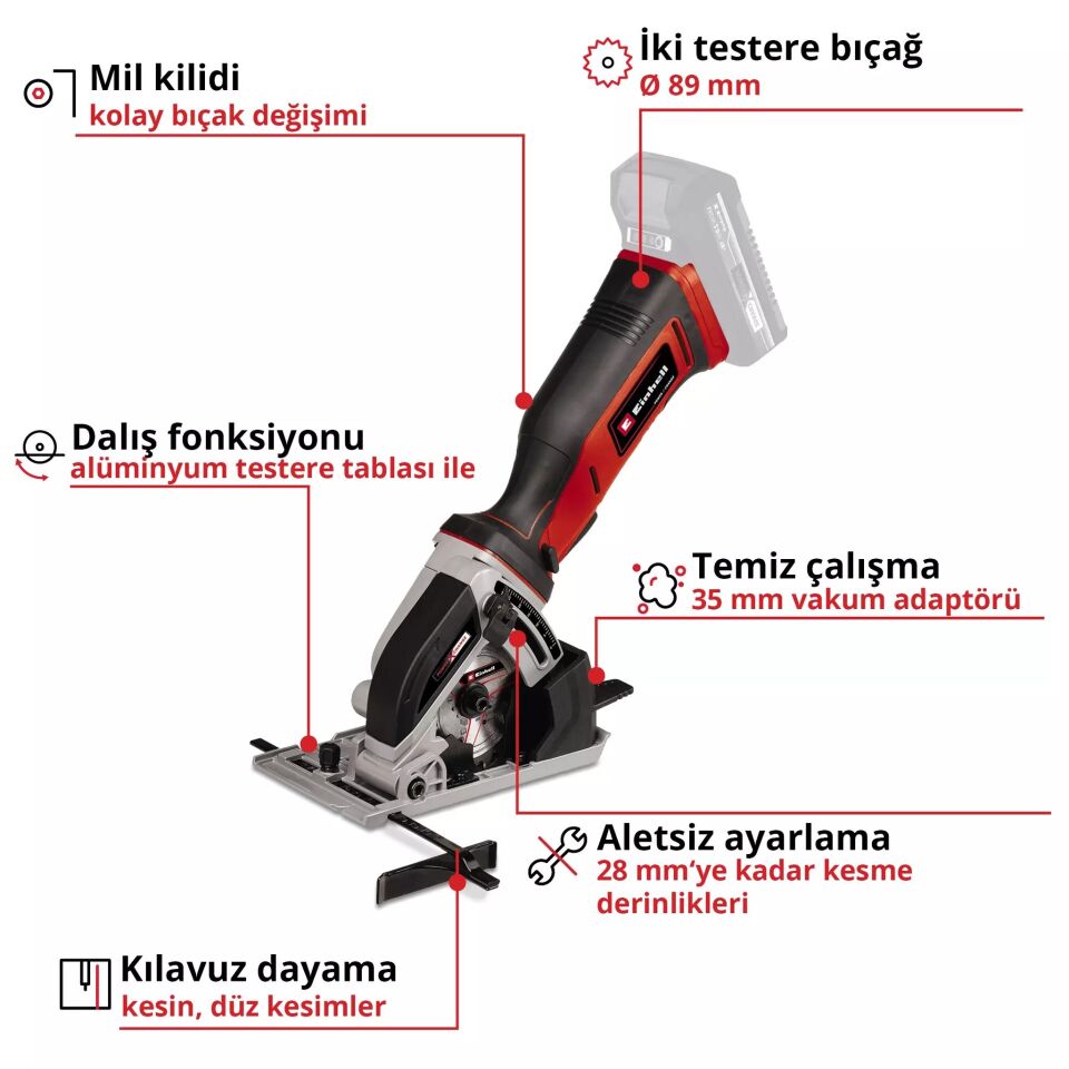 AKÜLÜ MİNİ DAİRE TESTERE 18V 89MM TE-CS 18/8
