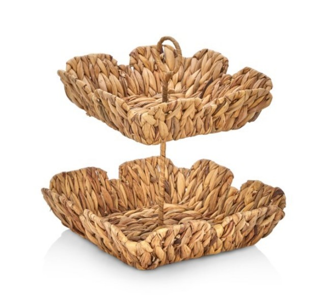 SUNUM SEPETİ 2 KATLI HASIR DESEN KULPLU