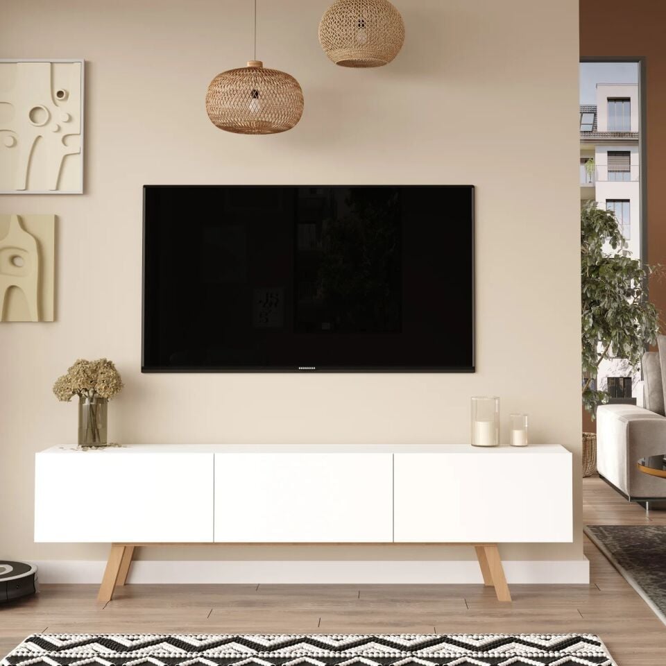 TV ÜNİTESİ 1800x295x496MM BEYAZ