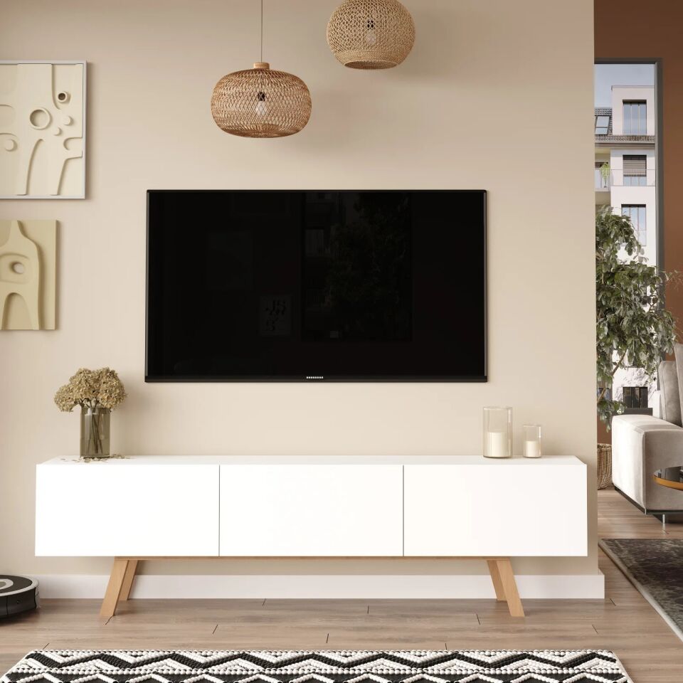 TV ÜNİTESİ 1800x295x496MM BEYAZ