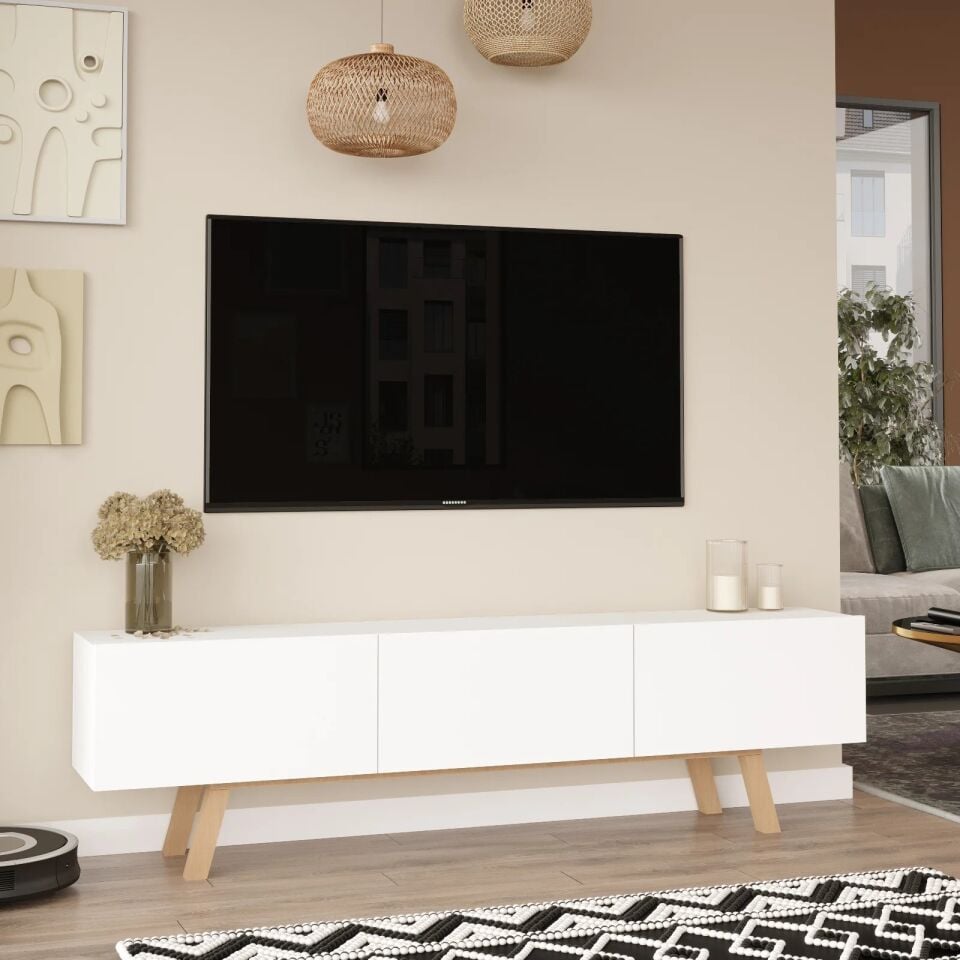 TV ÜNİTESİ 1800x295x496MM BEYAZ