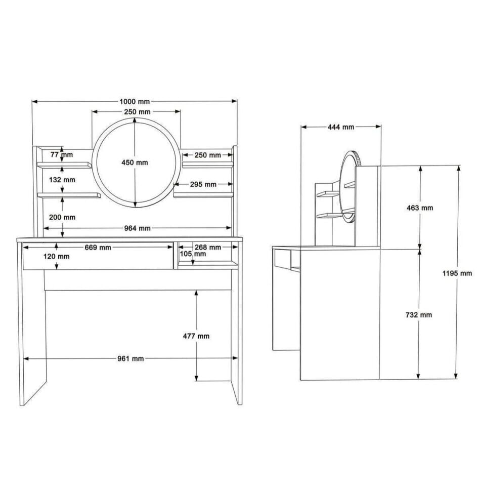 MAKYAJ MASASI 1000x445x750MM BEYAZ