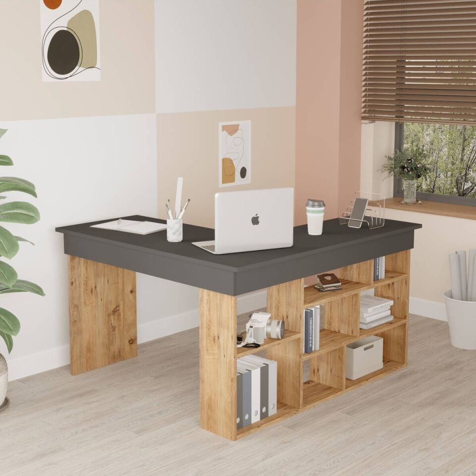 OFİS MASASI 1150x1200x720MM ÇAM/ANTRASİT