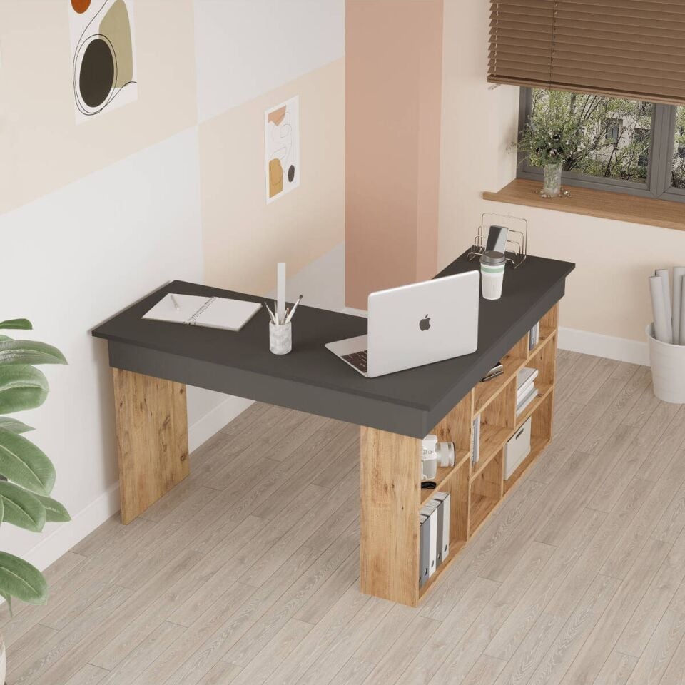 OFİS MASASI 1150x1200x720MM ÇAM/ANTRASİT