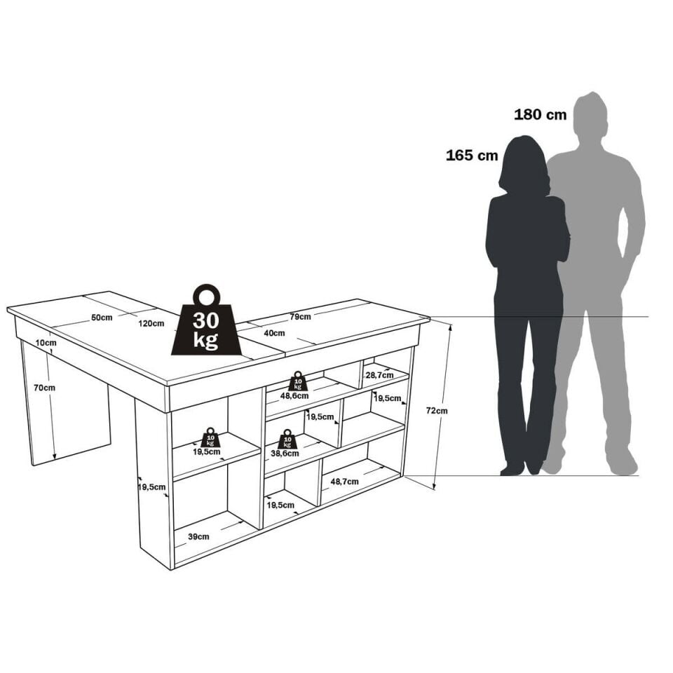 OFİS MASASI 1150x1200x720MM ÇAM/ANTRASİT