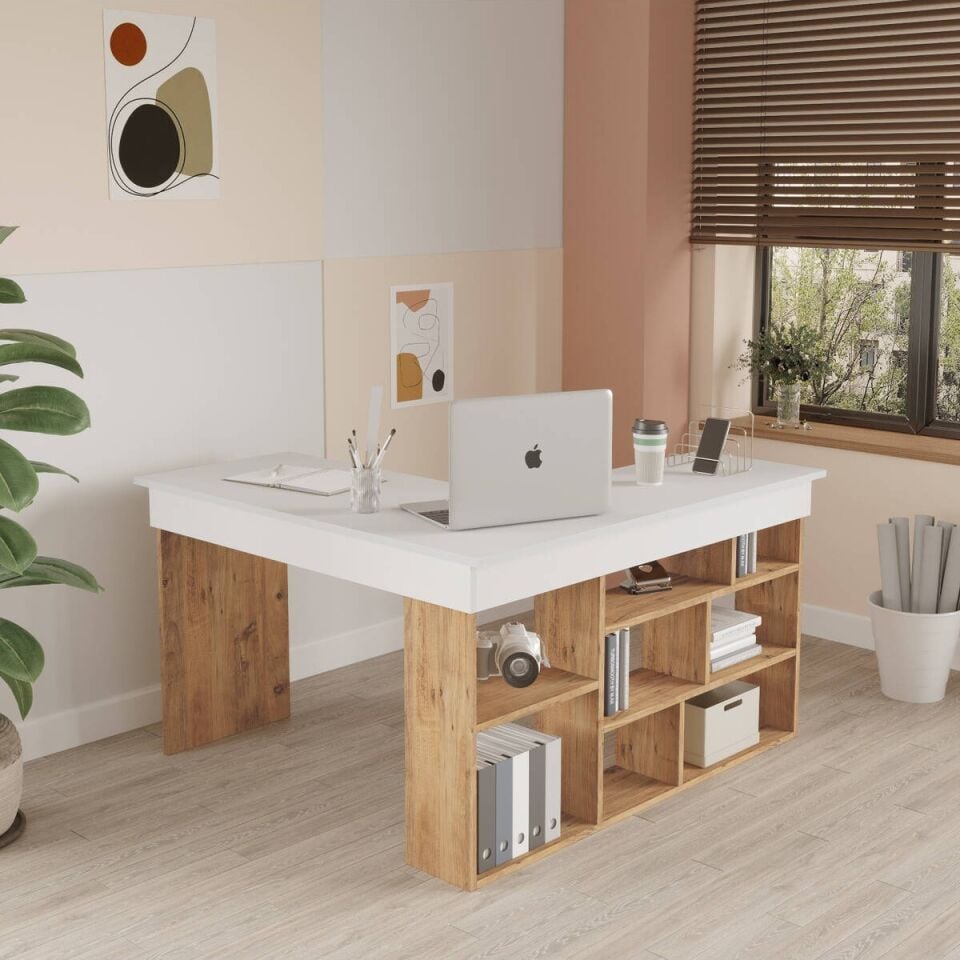 OFİS MASASI 1150x1200x720MM ÇAM/BEYAZ