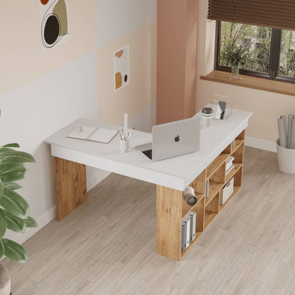 OFİS MASASI 1150x1200x720MM ÇAM/BEYAZ