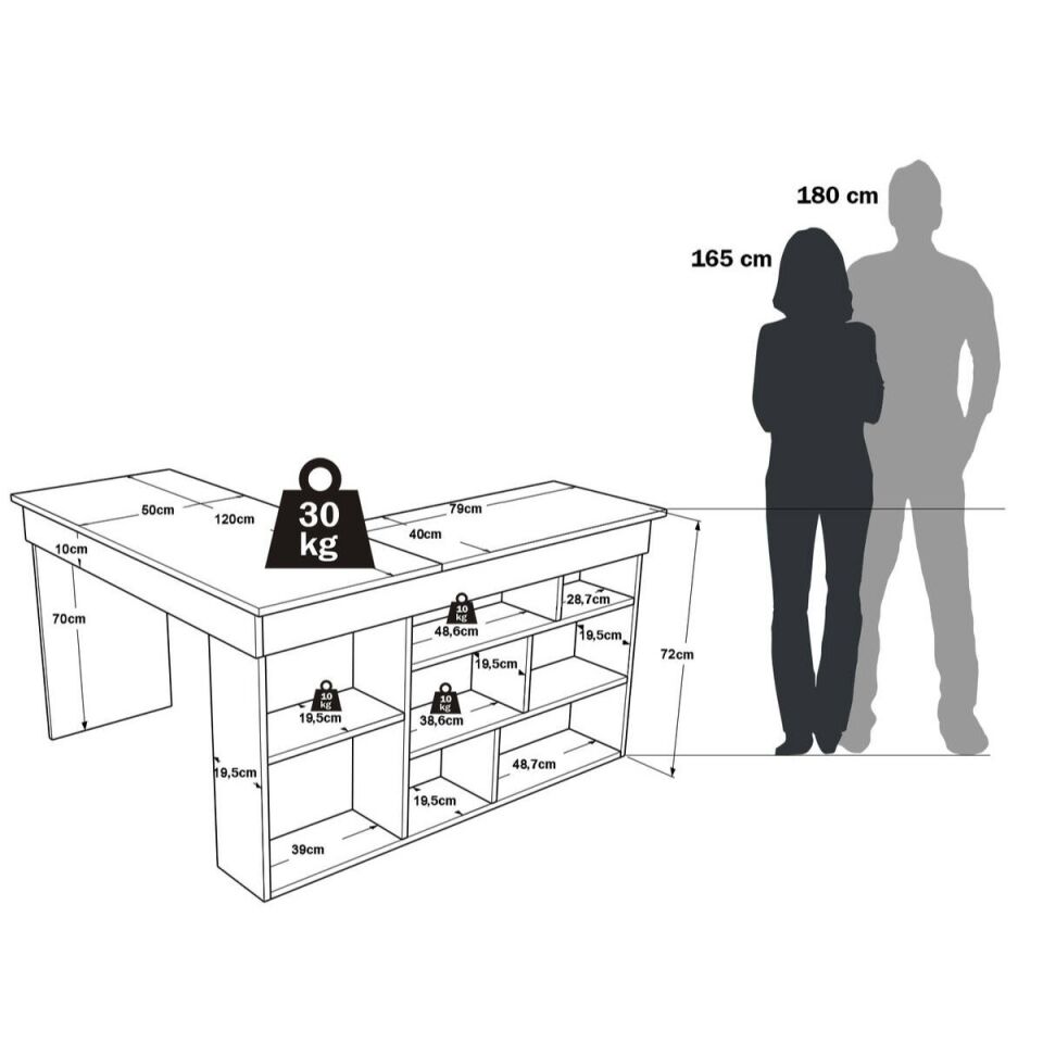 OFİS MASASI 1150x1200x720MM ÇAM/BEYAZ