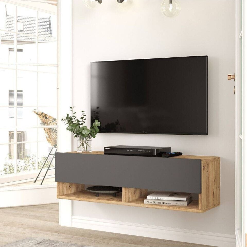 TV ÜNİTESİ DUVAR 1000x316x296MM ÇAM/ANTRASİT