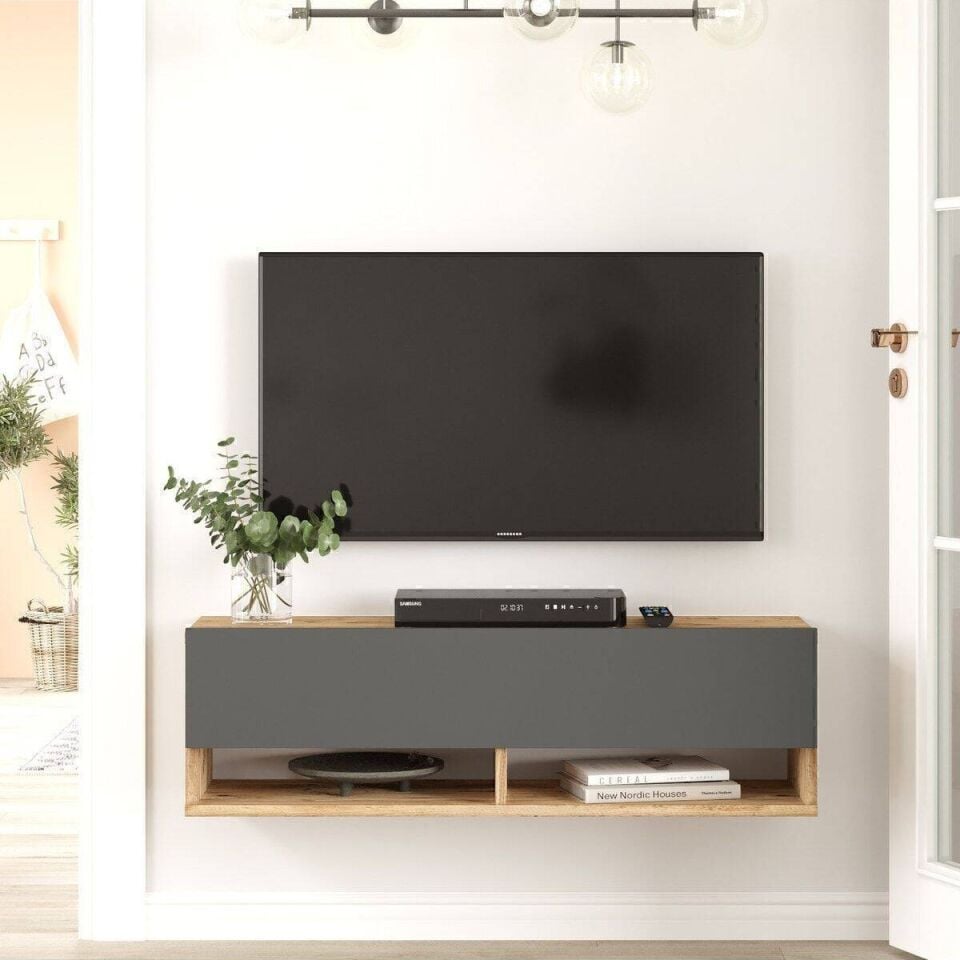 TV ÜNİTESİ DUVAR 1000x316x296MM ÇAM/ANTRASİT