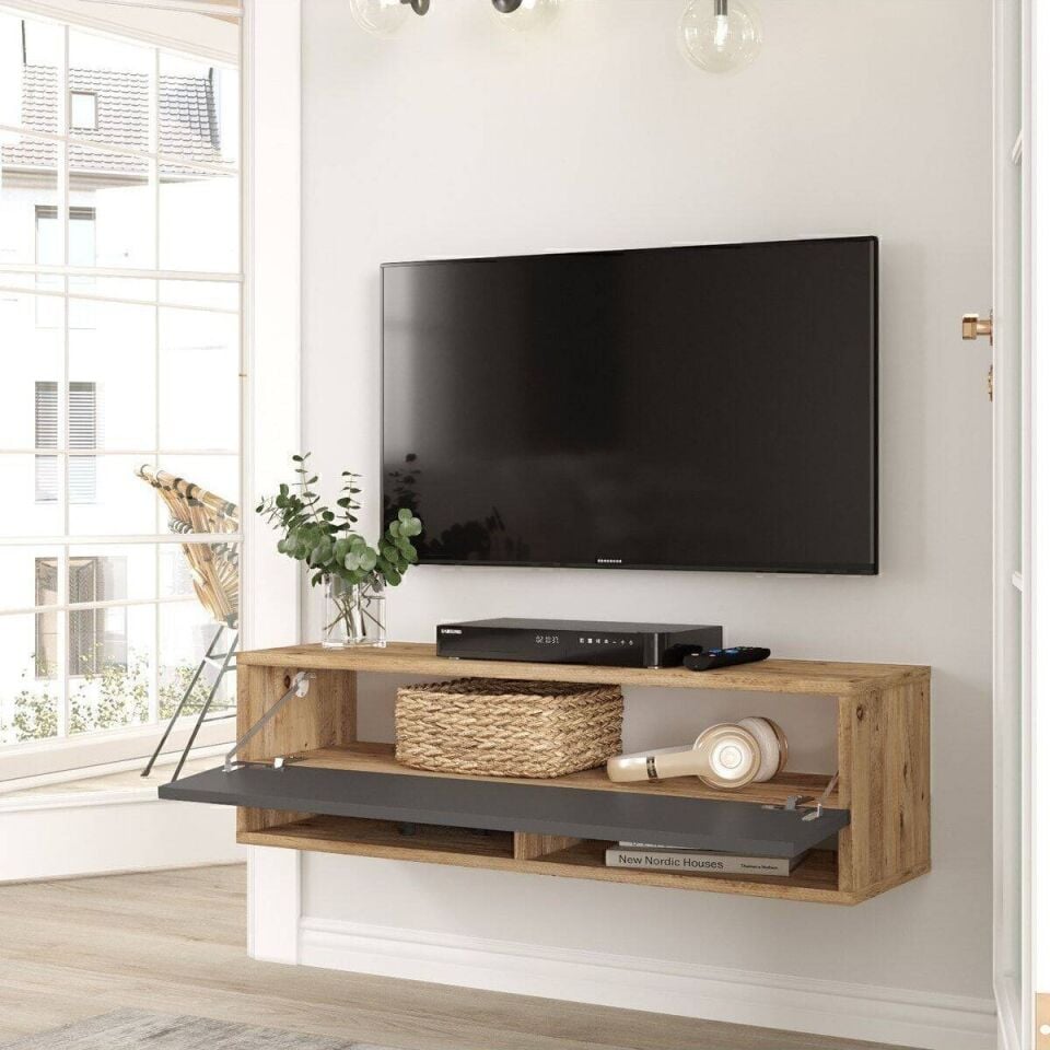 TV ÜNİTESİ DUVAR 1000x316x296MM ÇAM/ANTRASİT