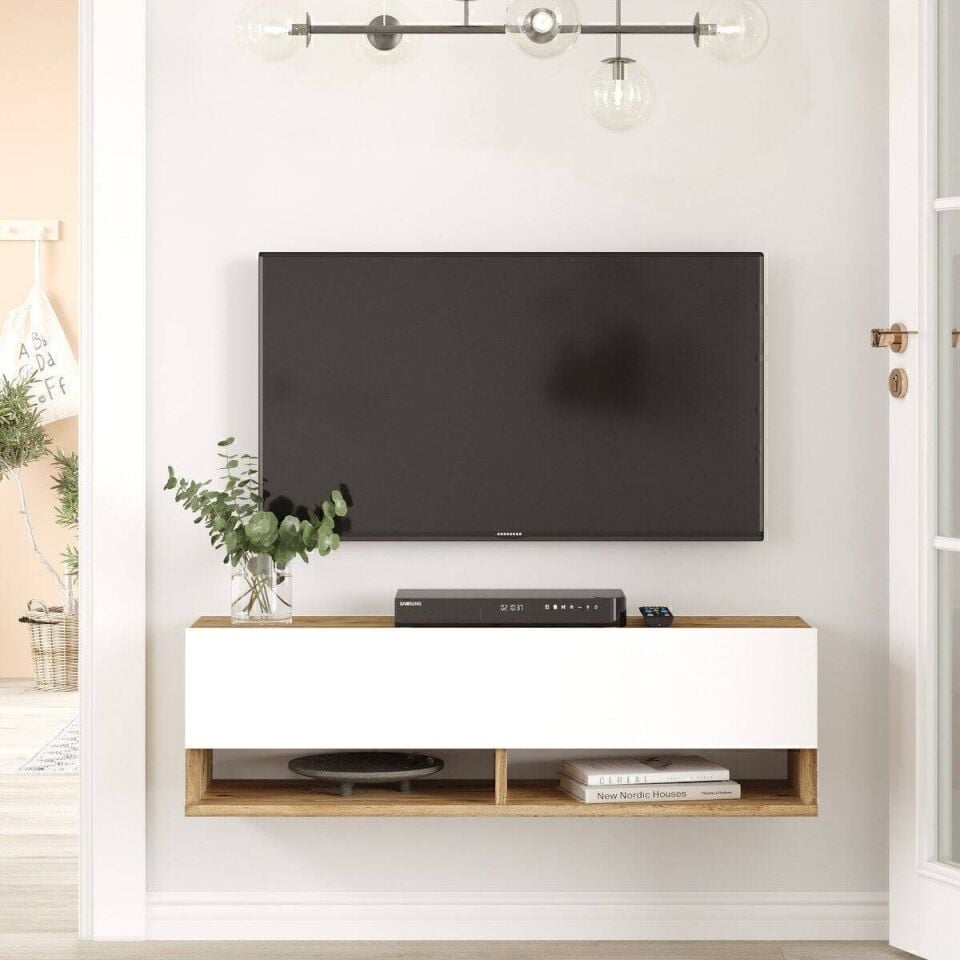 NET*/TV ÜNİTESİ DUVAR 1000x316x296MM ÇAM/BEYAZ