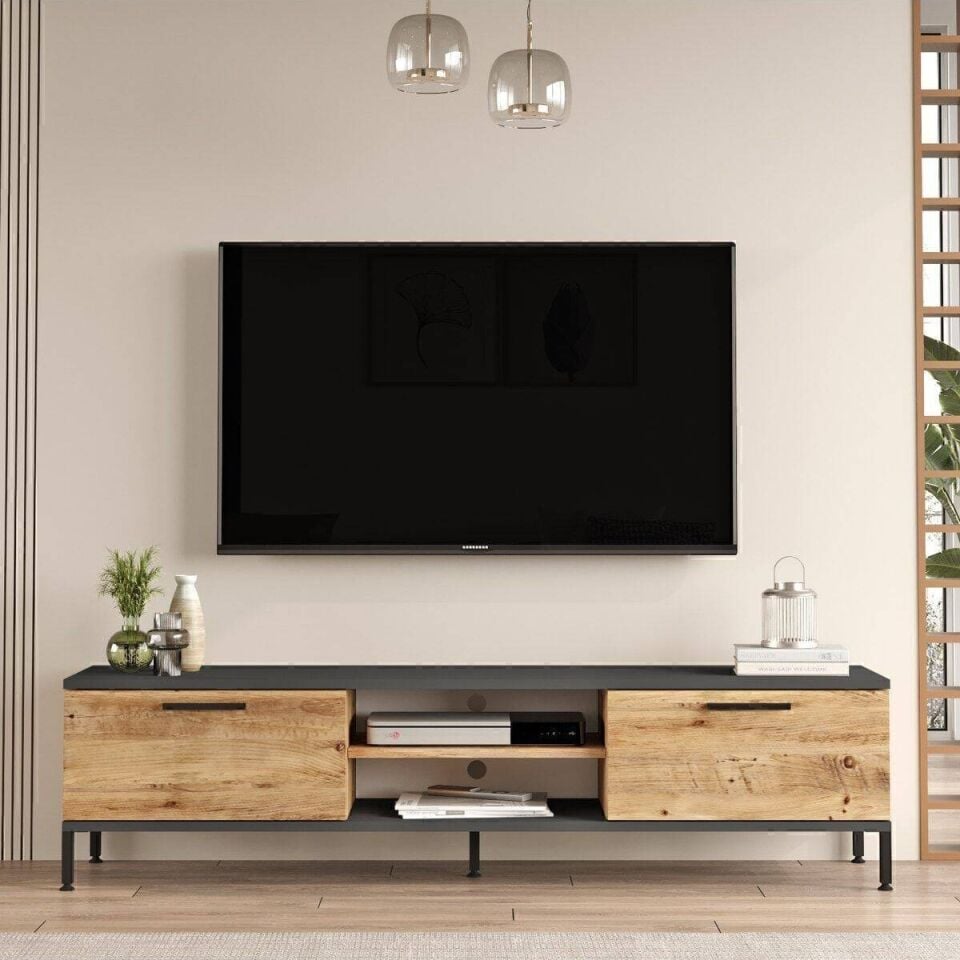 TV ÜNİTESİ 1600x350x391MM ÇAM/ANTRASİT