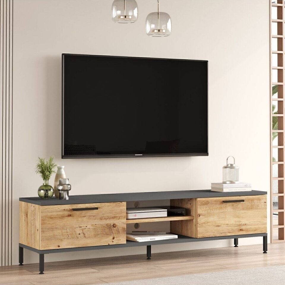TV ÜNİTESİ 1600x350x391MM ÇAM/ANTRASİT