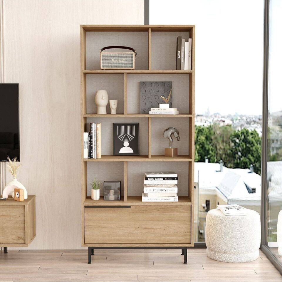 NET*/KİTAPLIK TEK KAPAKLI 4 RAFLI 295x839x1756MM Ç